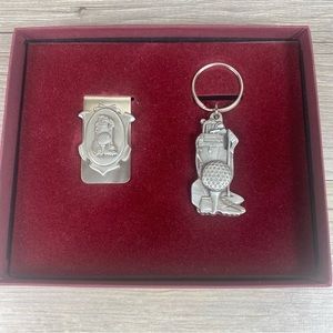 Fine American Pewter Golf Monkey Clip and Keychain Set, Vintage 1994.